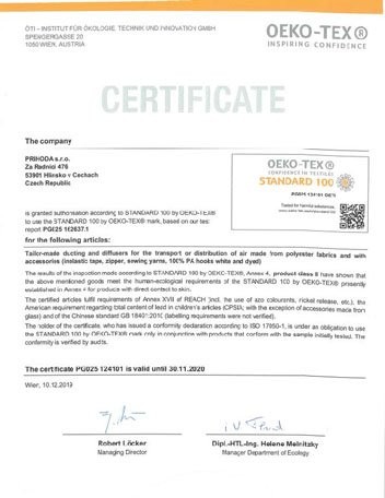 Oeko Tex certificate PRIHODA e1597350546510