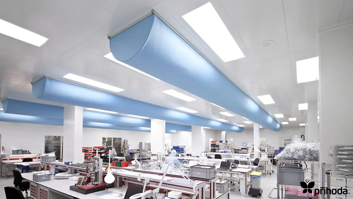 Salles blanches, laboratoires et soins de santé, Fabric Duct Systems, Fabric Ducting and Diffusers